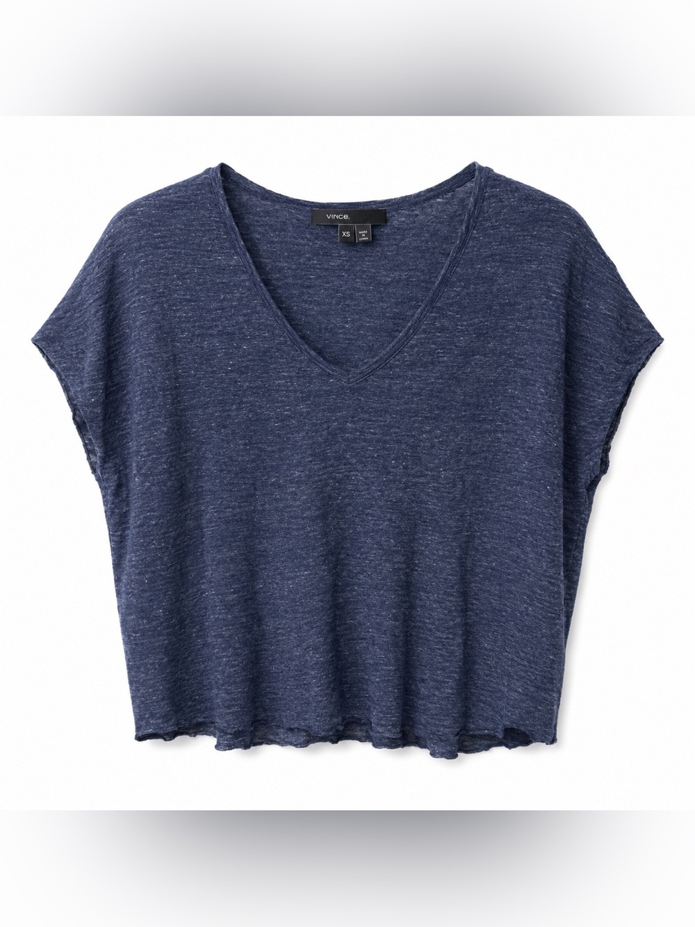 Vince Women’s XS 100% Linen Navy Blue V-Neck Short Sleeve Relaxed Top Shirt